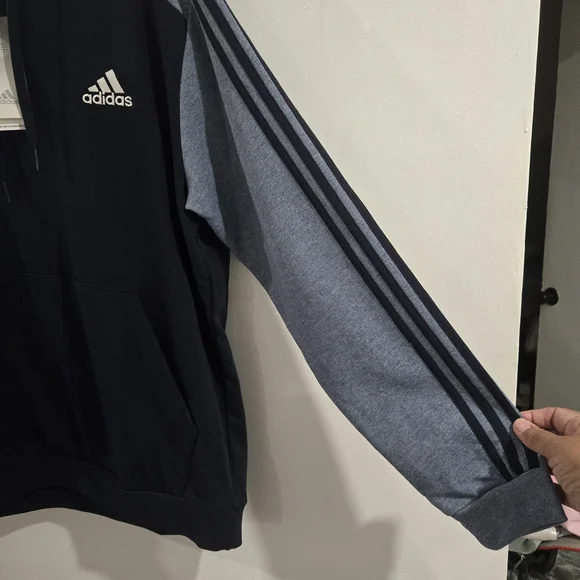 Adidas Hoodie Mens L Blue Black 3 Stripe Pullover Sweatshirt NWT Logo - Picture 7 of 12